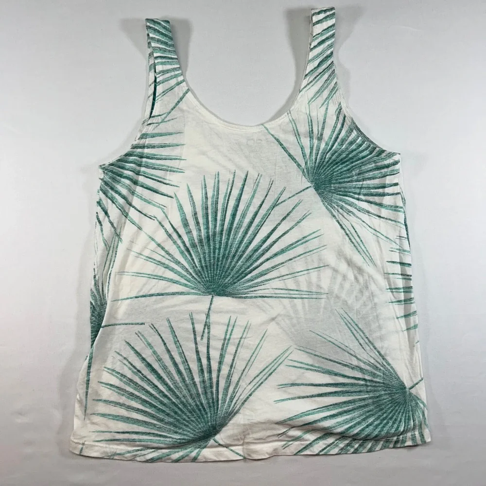 Roxy‎ Womens Medium White Green Palm Leaf Graphic Tank Top Waves of Change